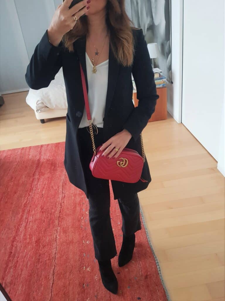 red purse outfit
