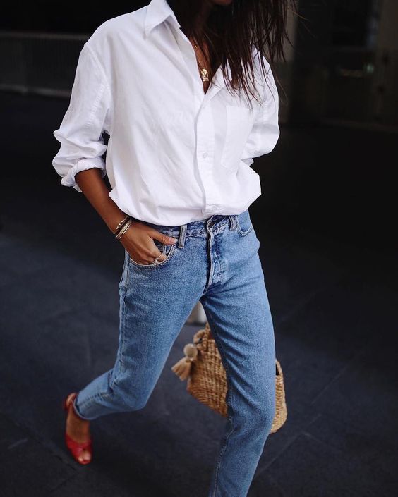 How to style a white button down with jeans